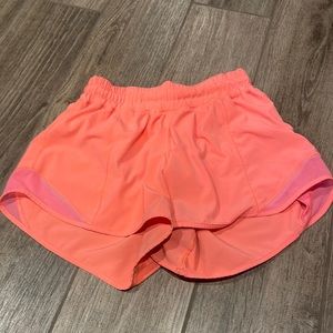 lululemon, bright coral, 4 inch short